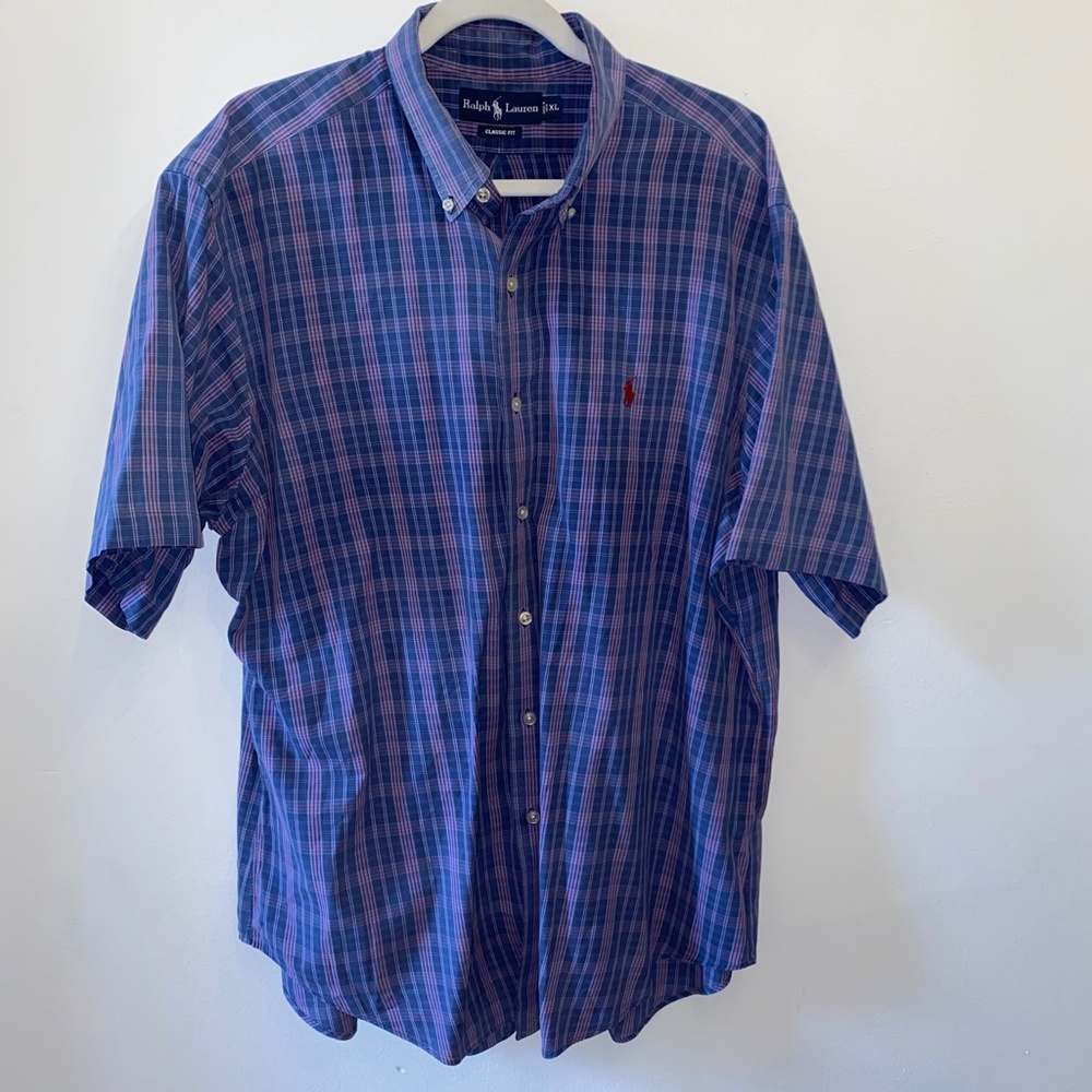 Excellent Condition Ralph Lauren Blue and Red button down plaid shirt
